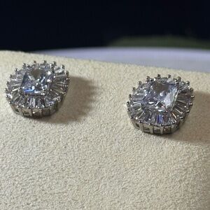 Sterling Silver Plated Crystal Halo Earring Made With Swarovski Crystals .6 inch